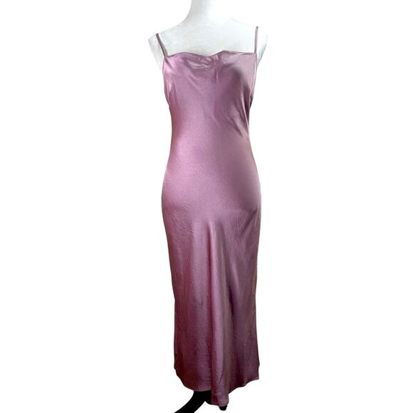 Express Satin Slip Dress Mauve Pink Cowl Neck Midi w/ Side Slit Women’s Small - Picture 1 of 10